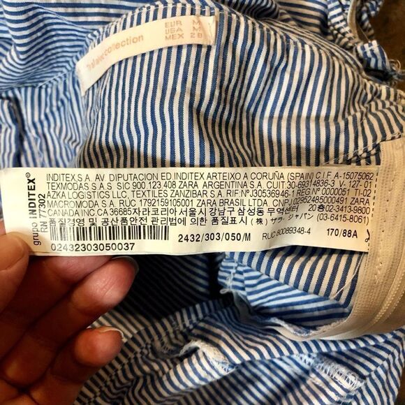 Zara Trafaiuc Collection Off-The-Shoulders Blue White Striped Blouse Medium - Picture 10 of 14